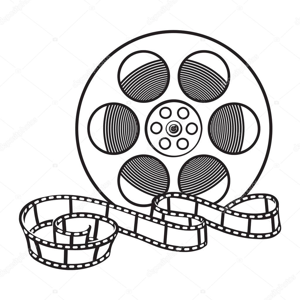 Klasik sinema filmi, sinema film makarası, eskiz tarzı vektör çizim  ©Sabelskaya 145044425e ait Stok Vektör