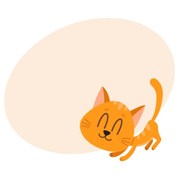 Lindo y divertido personaje de gato rojo, adulando, pidiendo caricia — Archivo Imágenes Vectoriales