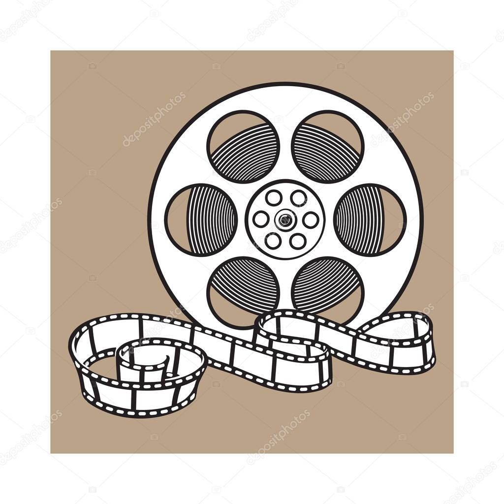 Classical motion picture, cinema film reel, sketch style vector illustration