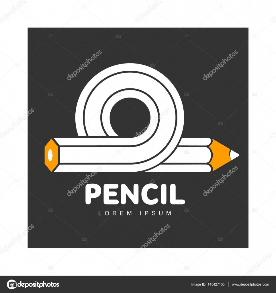 Tre modello di logo colorato con matita orizzontale ferita in un loop spirale illustrazione vettoriale isolato su sfondo nero Logo grafico disegno di