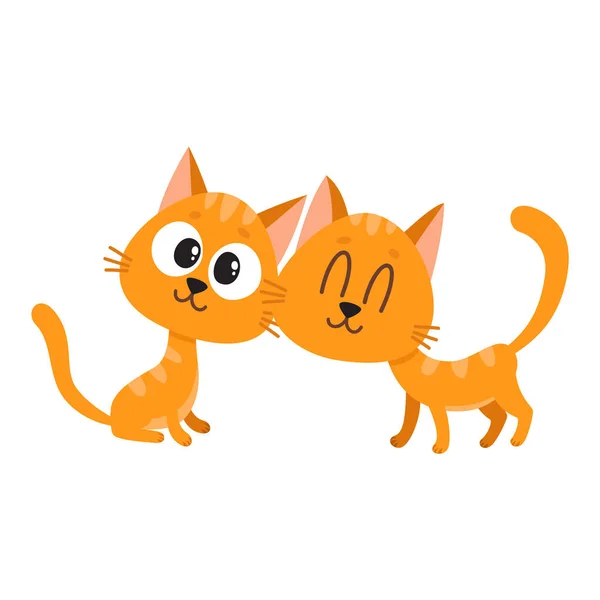 Due simpatici e divertenti, curiosi, coccole gatto rosso, personaggi gattino — Vettoriale Stock