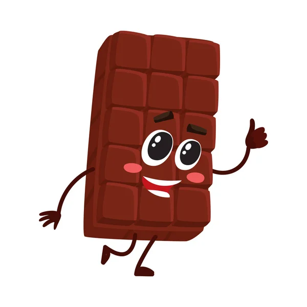 Personagem bonito barra de chocolate com rosto engraçado, dando polegar para cima —  Vetores de Stock