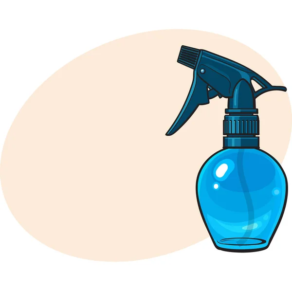 Labelloze, transparante kunststof Kapper spray fles, schets stijl vectorillustratie — Stockvector