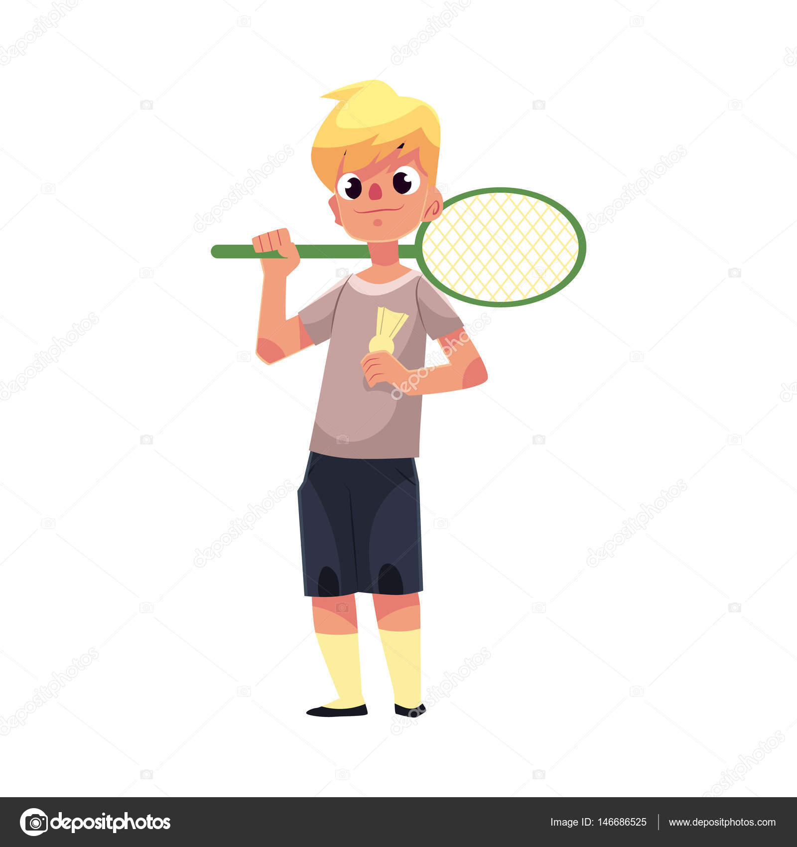 Teenage Caucasian boy halding badminton racket and birdie Stock Vector  Image by ©Sabelskaya #146686525