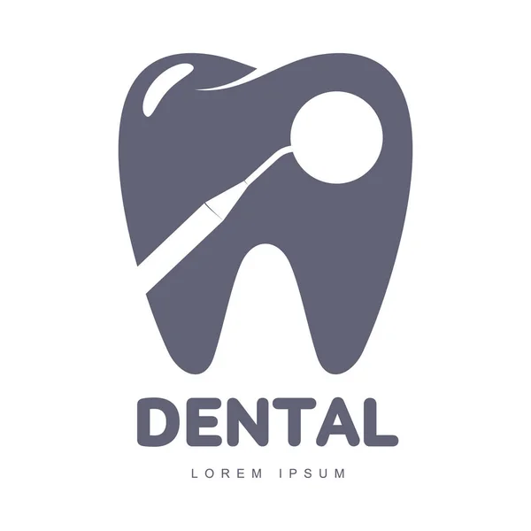 Plantilla de logotipo de cuidado dental con silueta de espejo sobre forma de diente — Archivo Imágenes Vectoriales