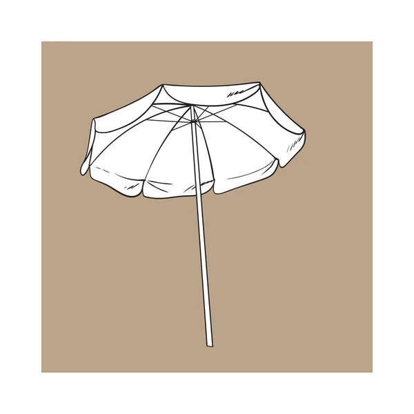 Black and white open beach umbrella, sketch style vector illustration — Stock Vector