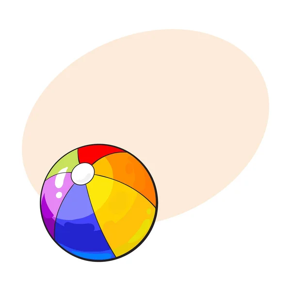 Pallone da spiaggia gonfiato colorato arcobaleno, illustrazione vettoriale in stile schizzo isolato — Vettoriale Stock