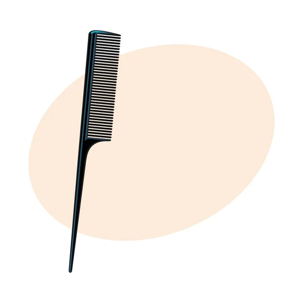 Peine de peluquería negro de plástico tradicional, ilustración vectorial de estilo de boceto — Vector de stock