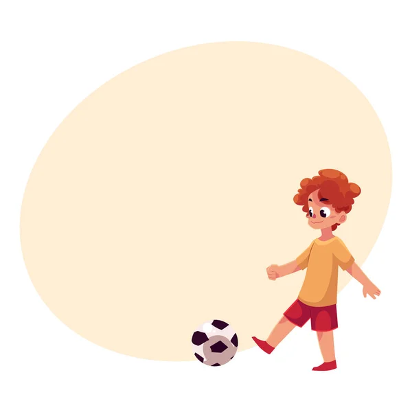 Tizenéves kaukázusi fiú rugdossa futball labda játszótér — Stock Vector