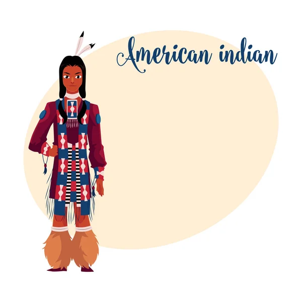 Indian asli Amerika pria dalam pakaian tradisional nasional, kemeja kesukuan - Stok Vektor