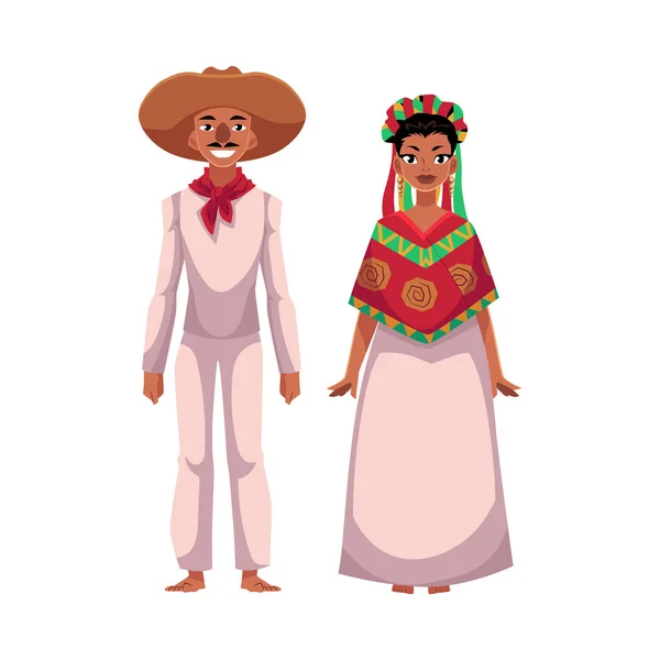 전통적인 국가 평상복에 멕시코 남녀 — 스톡 벡터