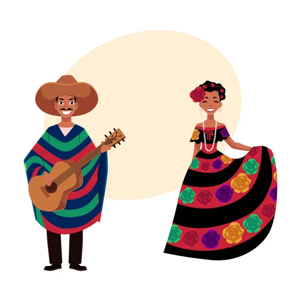 Mexicain homme et femme dans les vêtements nationaux traditionnels, festival, célébration — Image vectorielle