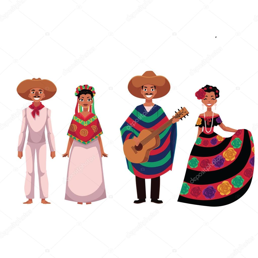 Mexican people, men and women, in traditional national costumes