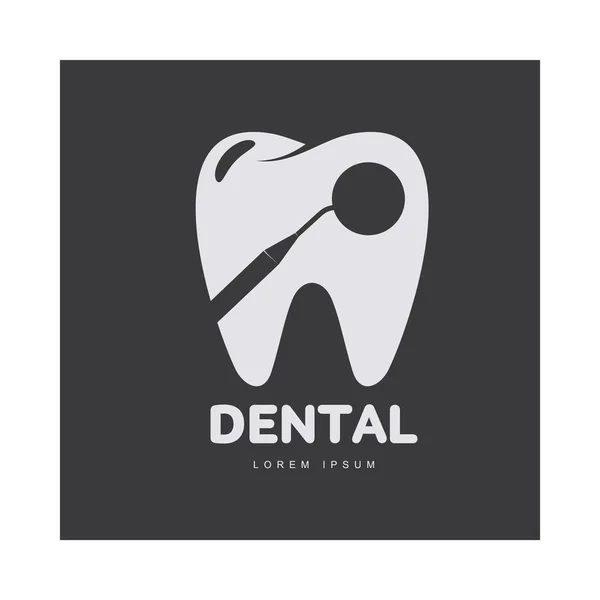 Modelo de logotipo de cuidados dentários com silhueta de espelho sobre a forma do dente — Vetor de Stock
