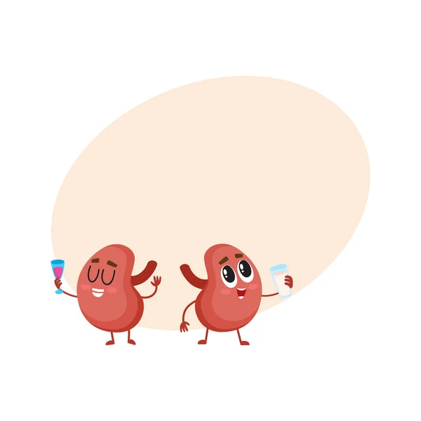 Ζεύγος από χαριτωμένα και αστεία υγιές ανθρώπινο νεφρό χαρακτήρες — Διανυσματικό Αρχείο