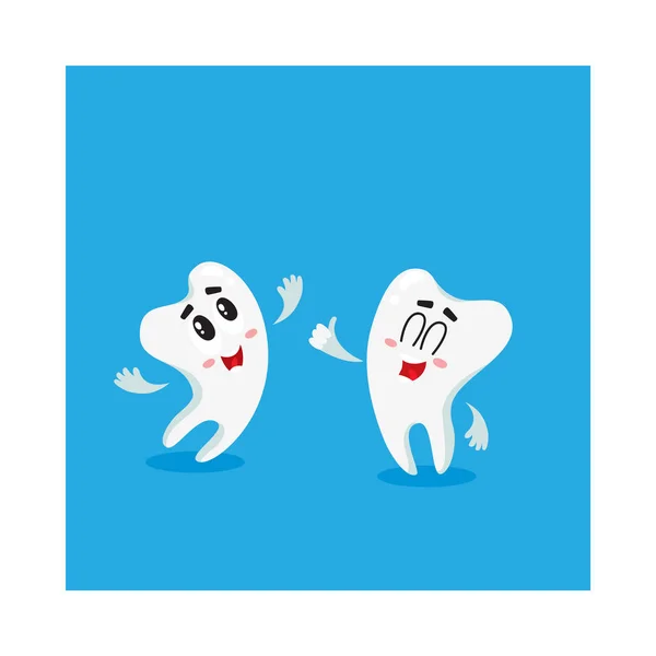 Twee grappige tand tekens op zoek, omhoog, tandheelkundige gezondheid zorg — Stockvector