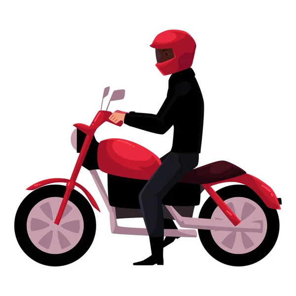 Moto, motocycliste casque, side vew, transport urbain — Image vectorielle