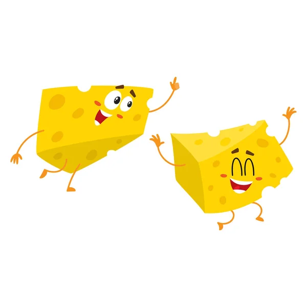 Cute and funny cheese chunk character pointing up with its finger — Stock Vector