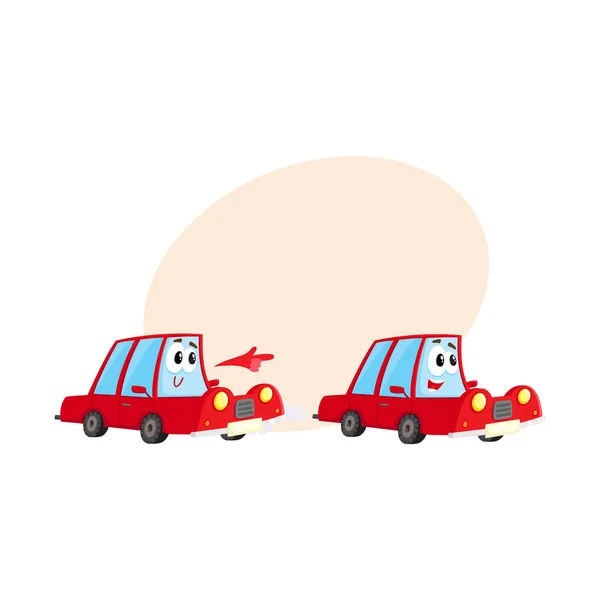 Dos personajes de coches rojos corriendo, apresurándose a toda velocidad. — Vector de stock