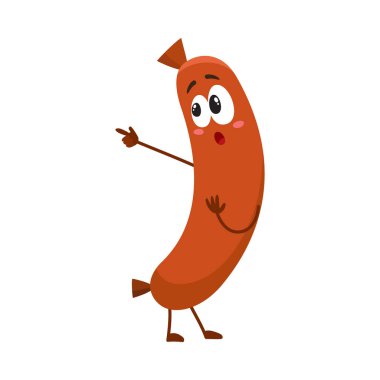 Funny sausage character pointing to something with fear clipart