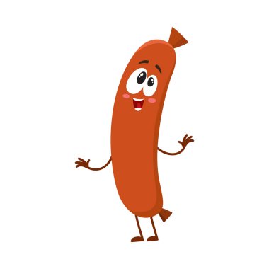 Funny sausage character with human face showing awe, admiring something clipart