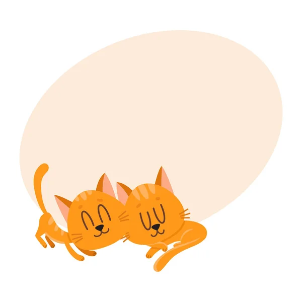Dua kucing lucu dan lucu, karakter kucing tidur bersama - Stok Vektor
