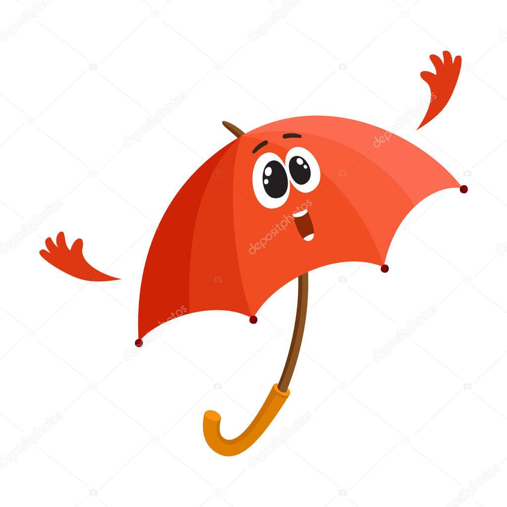 Funny smiling umbrella character giving, showing thumb up