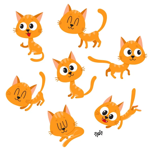 Cute and funny red cat character showing different emotions — Stock Vector