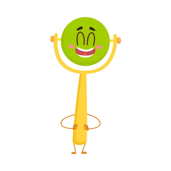 Cute and funny baby rattle toy character with human face — Stock Vector