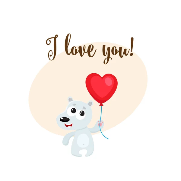Ik hou van je kaart met beer holding hartvormige ballon — Stockvector