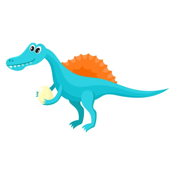 Cute and funny smiling baby spinosaurus, dinosaur character, decoration element — Stock Vector