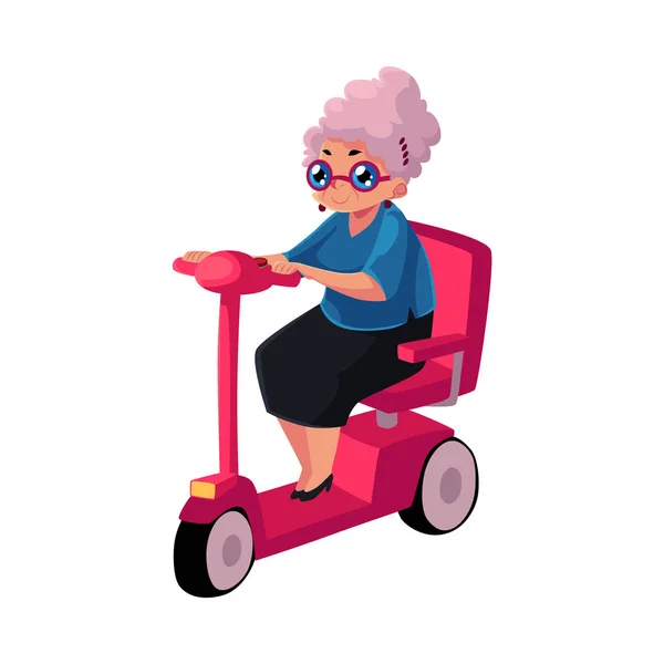 Stylish old lady driving, riding modern scooter, moped, personal transport — Stock Vector