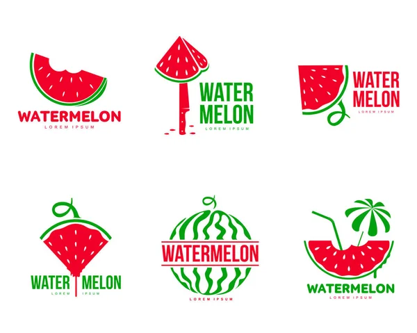 Modelos gráficos de logotipo vermelho e verde melancia, temporada de verão, empresa de frutas — Vetor de Stock