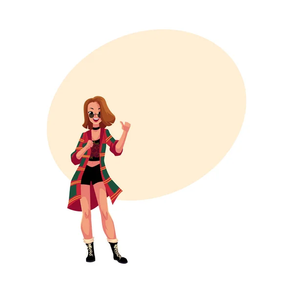 Девушка в 1990-х, гранж стиль одежды на вечеринке ретро диско — стоковый вектор