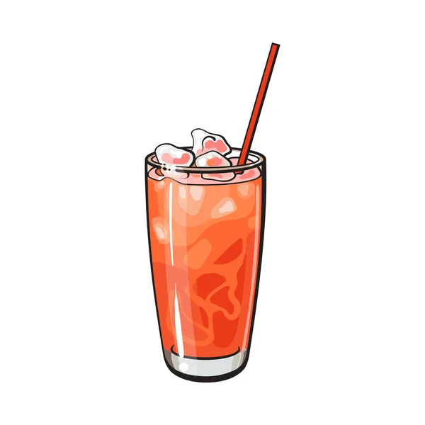 Vaso alto lleno de zumo de pomelo recién exprimido con hielo — Archivo Imágenes Vectoriales