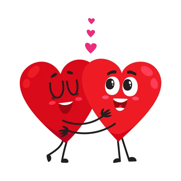 Dois corações abraçando, abraçando um ao outro, casal no conceito de amor — Vetor de Stock