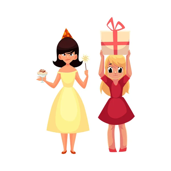 Две девушки веселятся на дне рождения — стоковый вектор
