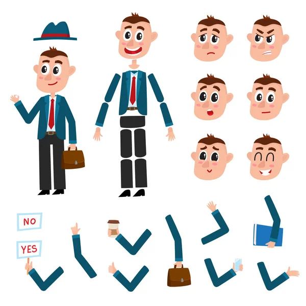 Férfi karakter létrehozása különböző gesztusokat és érzelmeket — Stock Vector