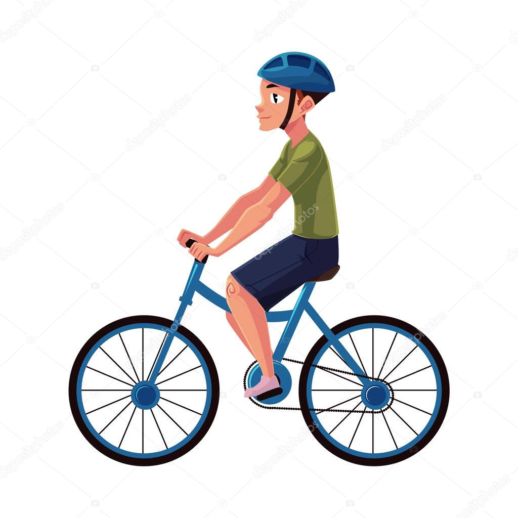 Bicycle, cycle, bike rider, cyclist wearing helmet, side vew, personal transport