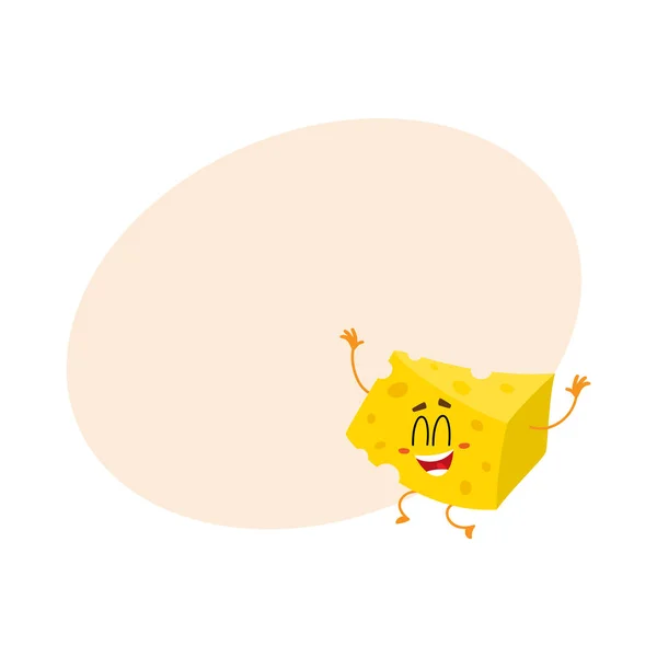 Aranyos és vicces sajt darab karakter Ugrás a boldogság — Stock Vector