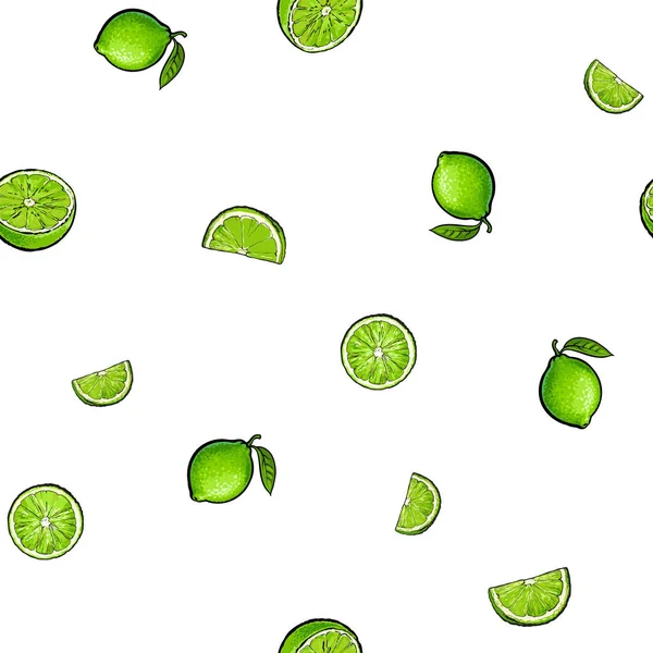 Padrão sem costura de frutas de limão inteiras e meio verdes — Vetor de Stock