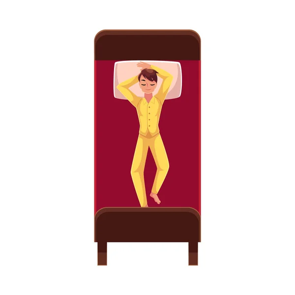 Man sleeping in bed, wearing pajamas, lying on back — Stock Vector