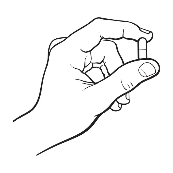 Mão segurando cápsula de gelatina de duas peças por dois dedos —  Vetores de Stock