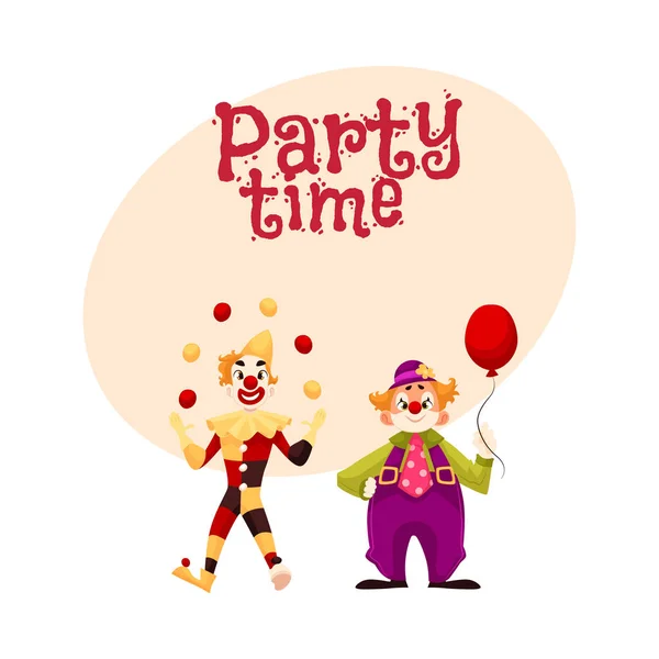 Twee vrolijke clown op vakantie — Stockvector