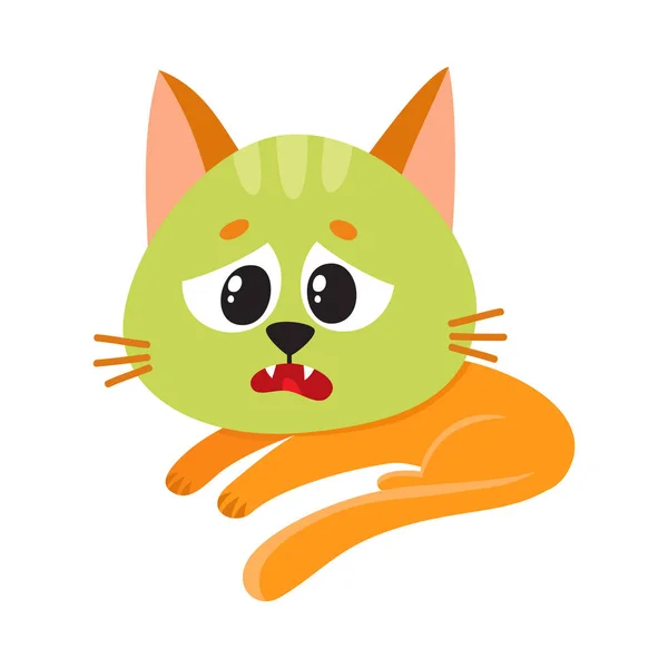Kedi, yavru kedi duygu hasta mide, yalan bulantı yeşil için — Stok Vektör