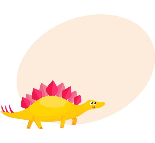 Aranyos és vicces mosolygós baba stegosaurus, dinoszaurusz karakter, dekorációs elem — Stock Vector