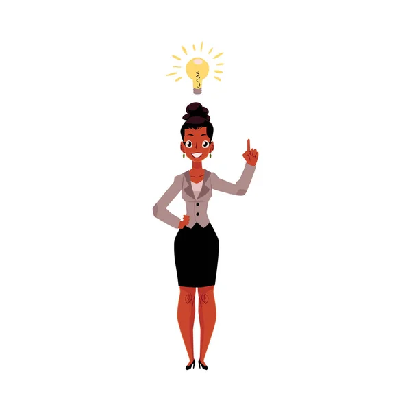 Черная афро-американская деловая женщина, имеющая идею, вдохновляющую мысль, деловое понимание — стоковый вектор