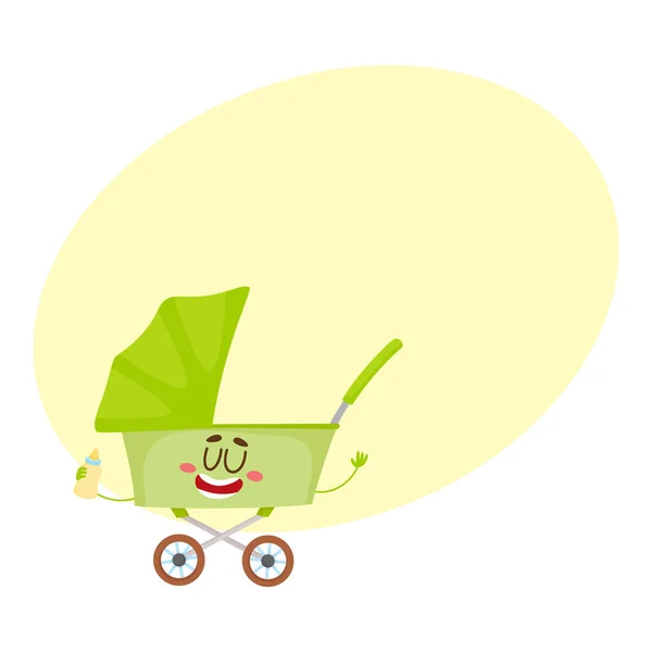 Leuke en grappige baby mandje, wandelwagen, buggy, teken — Stockvector