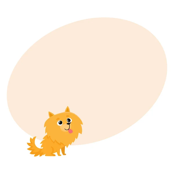 Cute little long haired Pomeranian, spitz dog character, cartoon illustration — Stock Vector