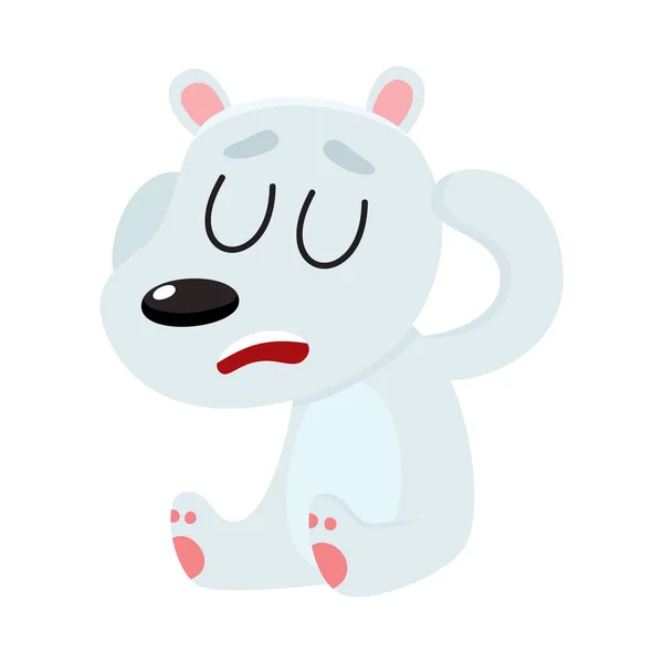 Polar bear having headache, sitting with closed eyes, holding head — Stock Vector